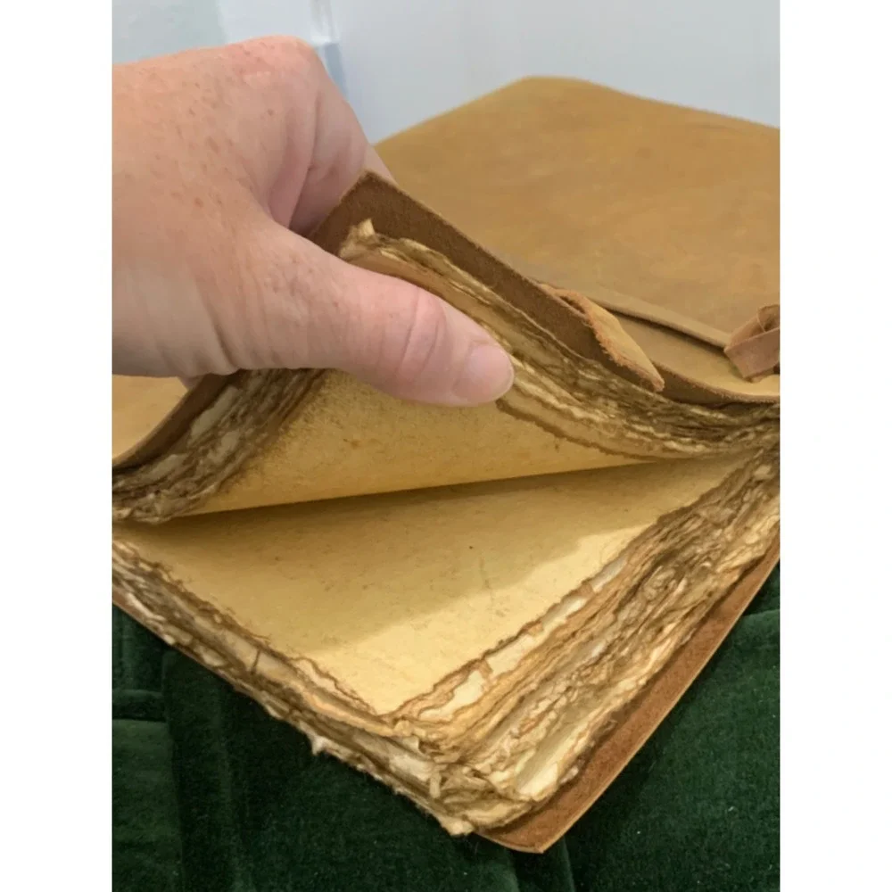 Handmade Leather Journal Deckle Edge Paper Rustic Tan Diary Wrap Tie 11x8.5x2